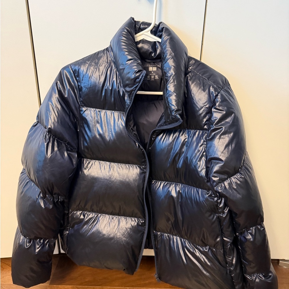 Navy Shiny Puffer Jacket - Women's Cold-Weather Coat